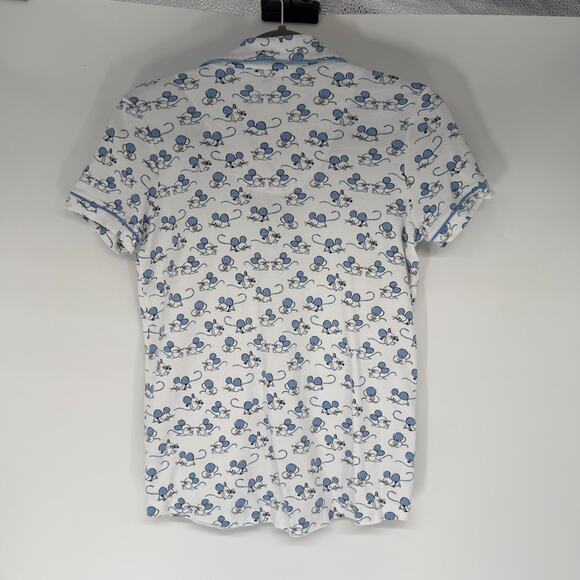 Roller Rabbit Pajama Top Size S White Blue Mouse Print Button Up Pima Loungewear - Picture 2 of 9